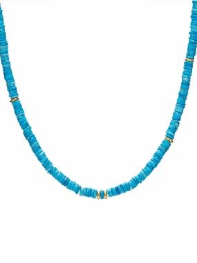 Bright Turquoise Beaded Necklace with Gold Accents